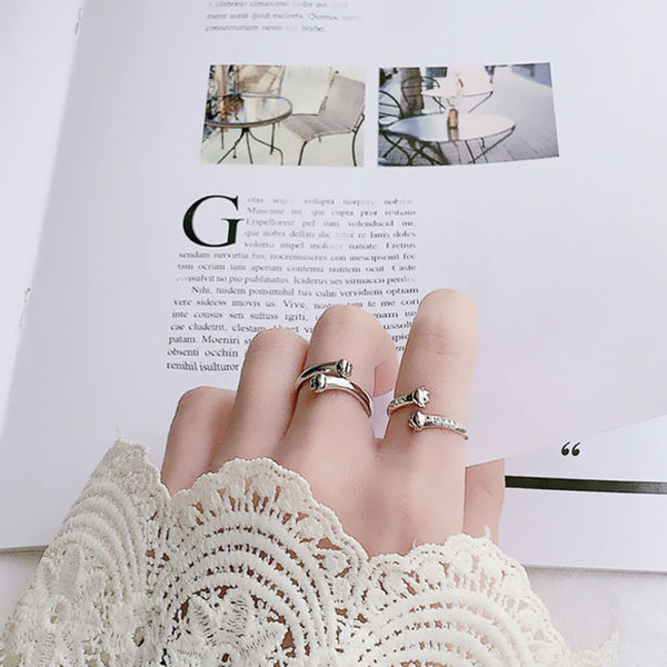 Dainty Cat Paw Print Couple Ring