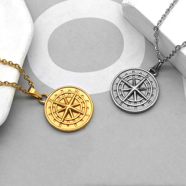 Titanium Steel Compass Pendant Necklace