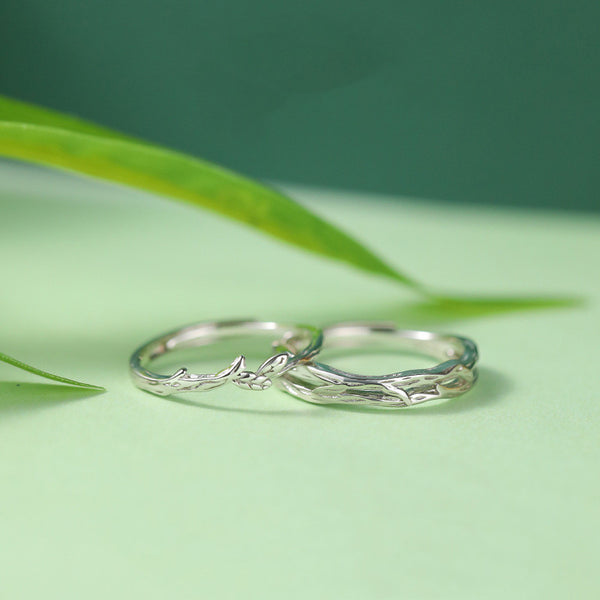 Silver Branch Leaf Couple Ring