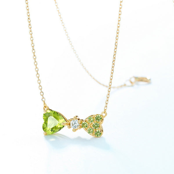 Solid 14k Gold Peridot Bow Tie Necklace