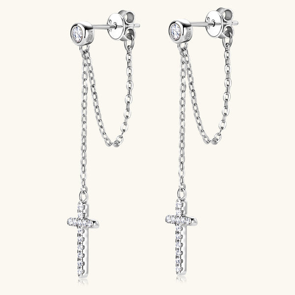 Moissanite Cross Dangle Drop Earrings