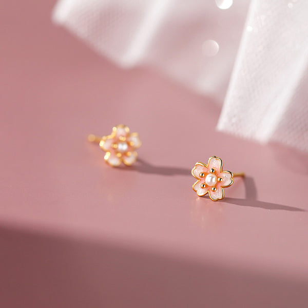 Pink Cherry Blossom Stud Earrings