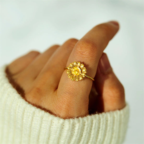 Gold Zircon Sunflower Ring