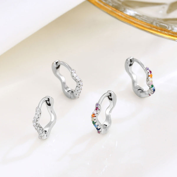 Rainbow Color Gem Twist Hoop Earrings