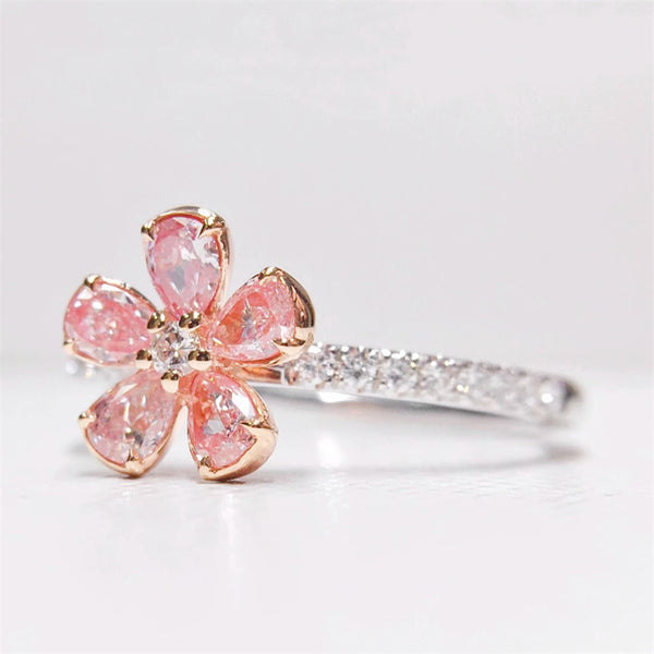 Pink Flower Stacking Band Ring