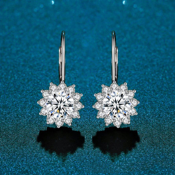 Moissanite Sunflower Drop Leverback Earrings