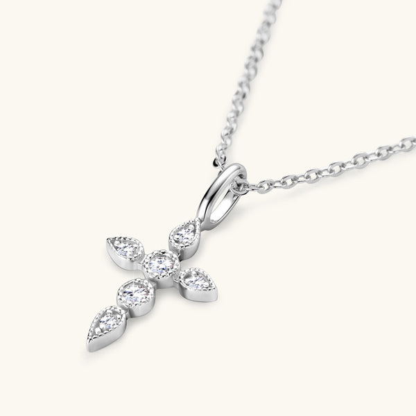 Moissanite Cross Charm Pendant Necklace