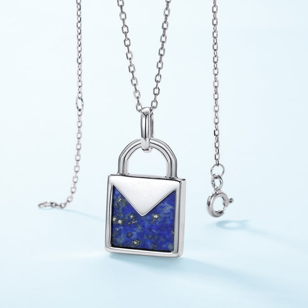 Lapis Lazuli Lock Pendant Necklace