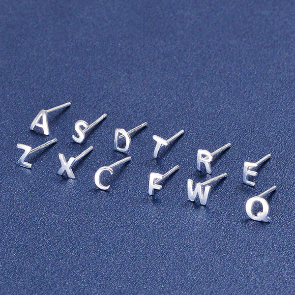 Silver Initial Letter Stud Earrings