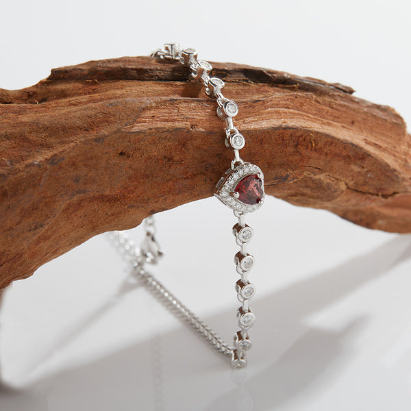 Topaz Garnet Heart Charm Bracelet