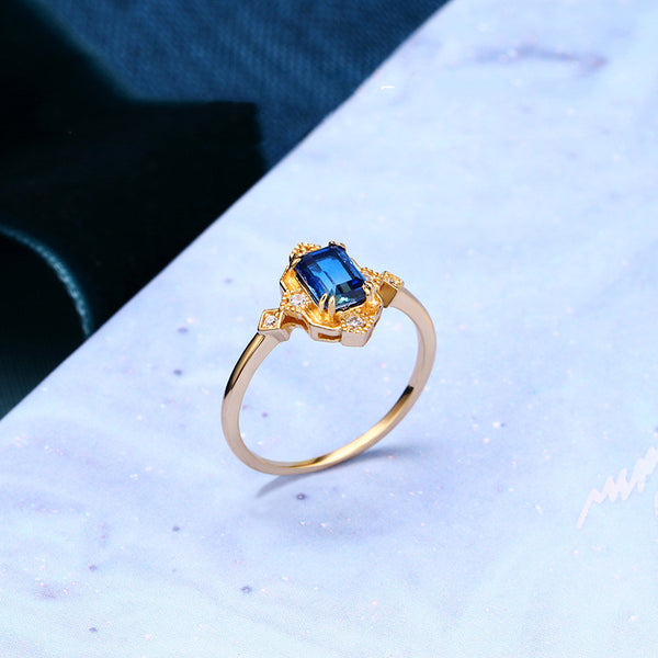 Blue Color Quartz Engagement Ring