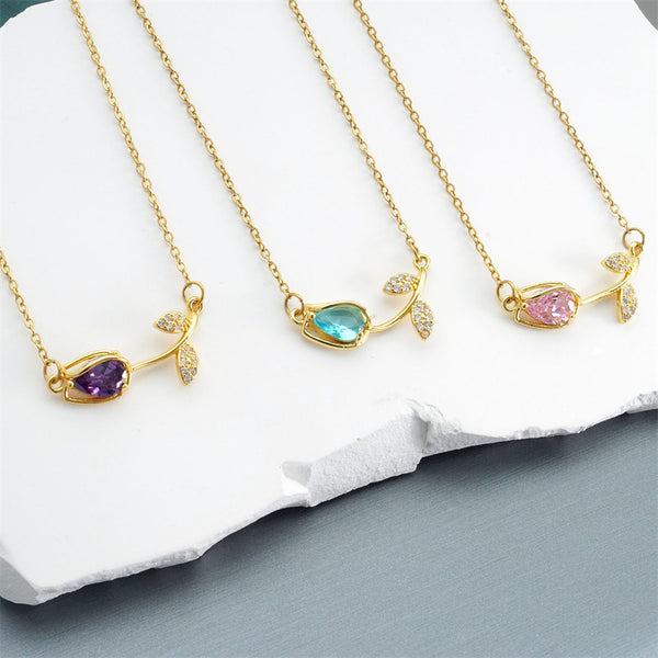 Horizontal Tulip Flower Charm Necklace