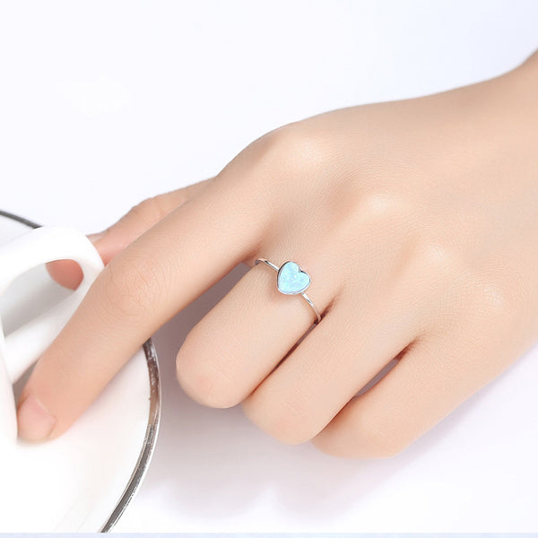 Solitaire Opal Heart Stacking Thin Ring