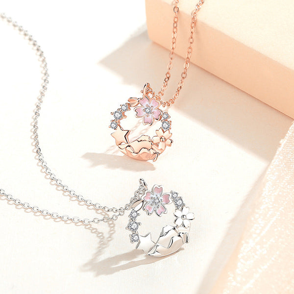 Pink Cherry Blossom Mountain Necklace