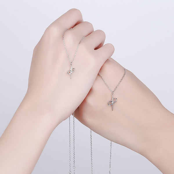 Silver Cross Couple Necklace