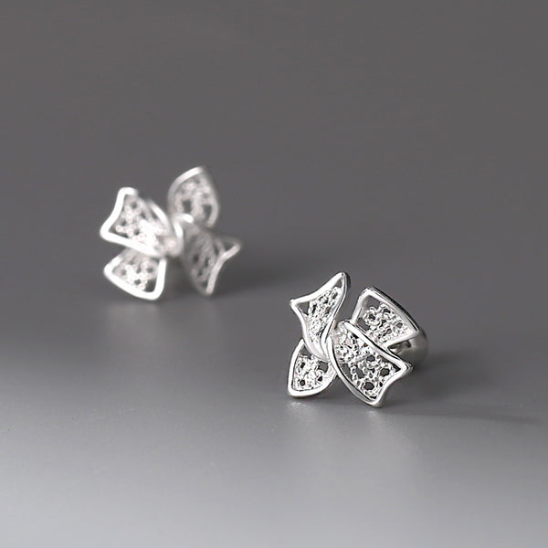 Silver Bow Stud Earrings