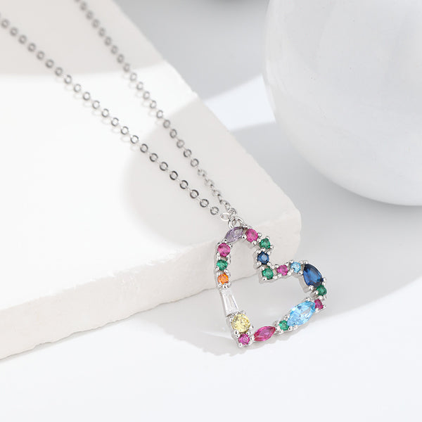 Rainbow Gem  Heart Pendant Necklace