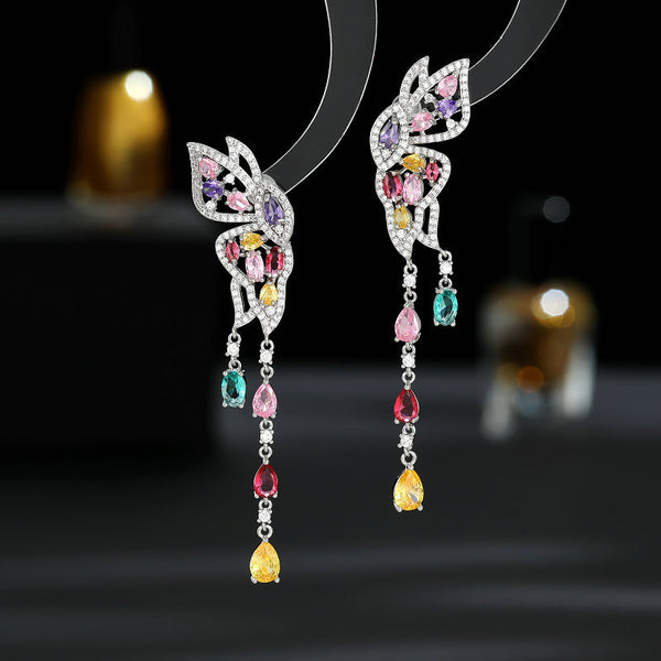 Color Gemstone Butterfly Wedding Earrings