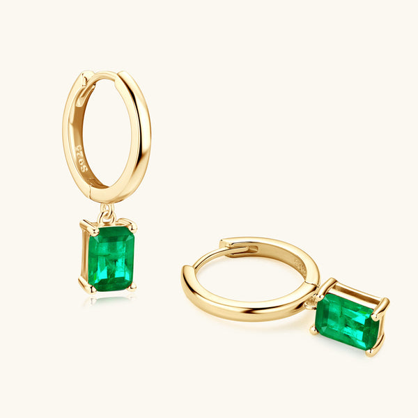 Emerald Dangle Drop Hoop Earrings