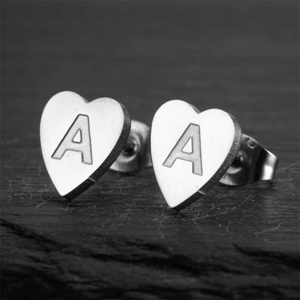 Initial Letter Heart Stud Earrings