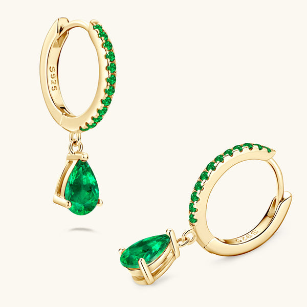 Emerald Teardrop Dangle Drop Hoop Earrings