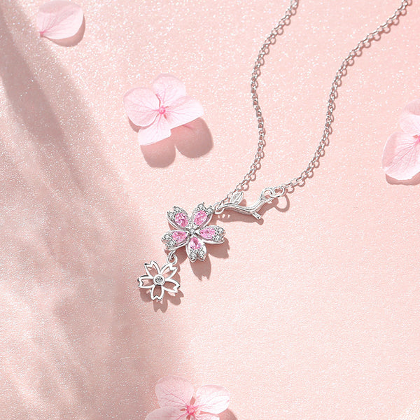 Dainty Pink Cherry Blossom Necklace