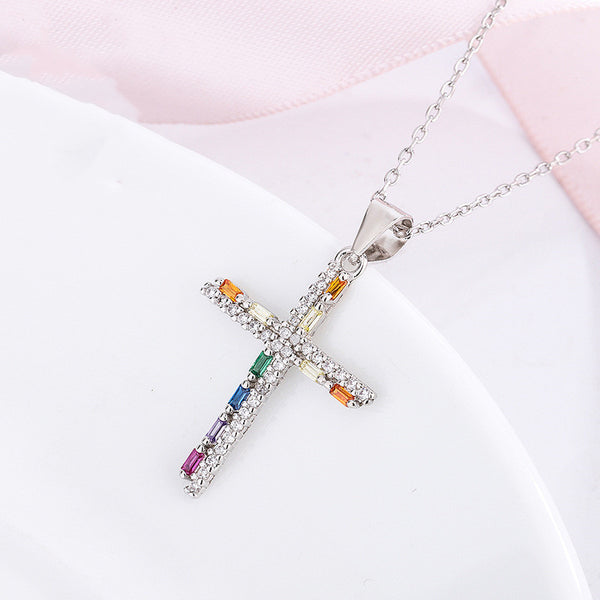 Classic Rainbow Cross Pendant Necklace