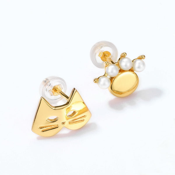 Cute Cat Pearl Stud Earrings