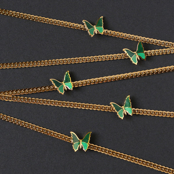 Green Butterfly Charm Choker Necklace