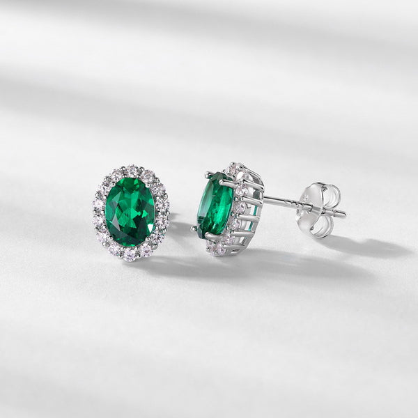 Lab Grown Emerald Halo Stud Earrings