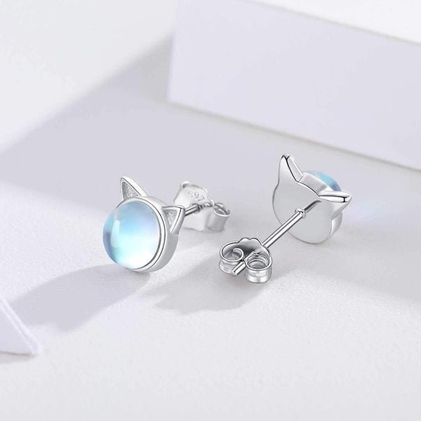 Moonstone Cat Stud Earrings