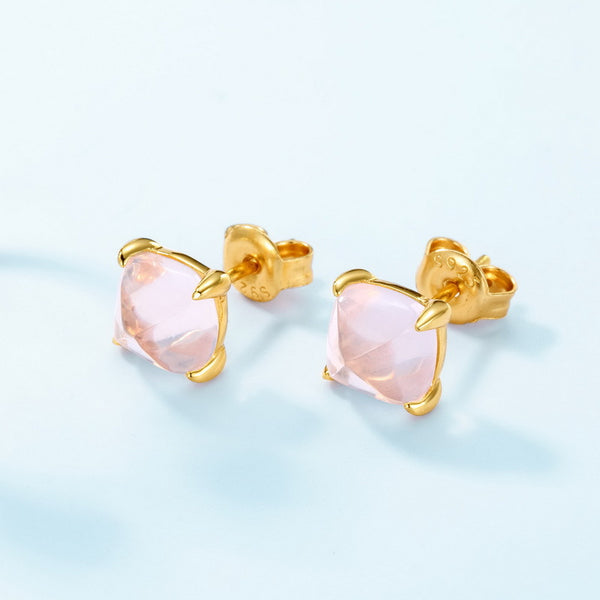 Four-Prong Rose Quartz Stud Earrings