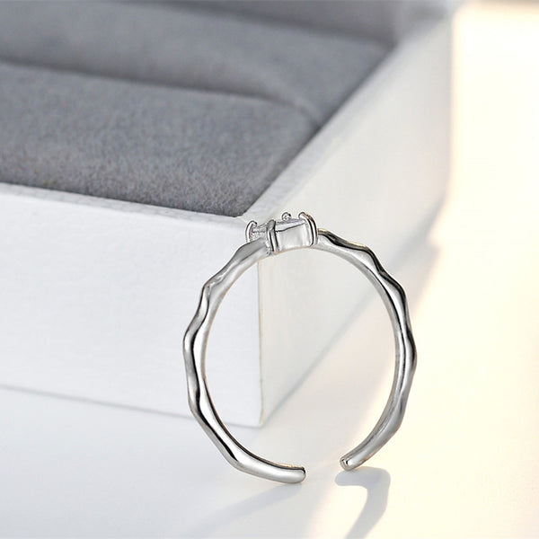 Four-Prong Square Silver Ring