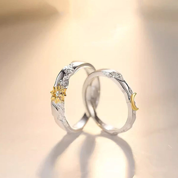 Gold Sun Moon Matching Couple Ring