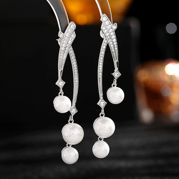 Pearl Ribbon Wedding Statement Earrings