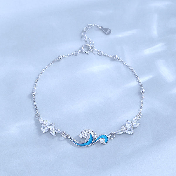 Dainty Blue Ocean Wave Charm Bracelet