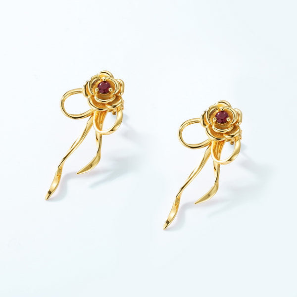 Garnet Rose Flower Stud Earrings