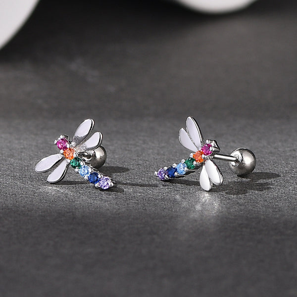 Cute Dragonfly Ball End Stud Earrings