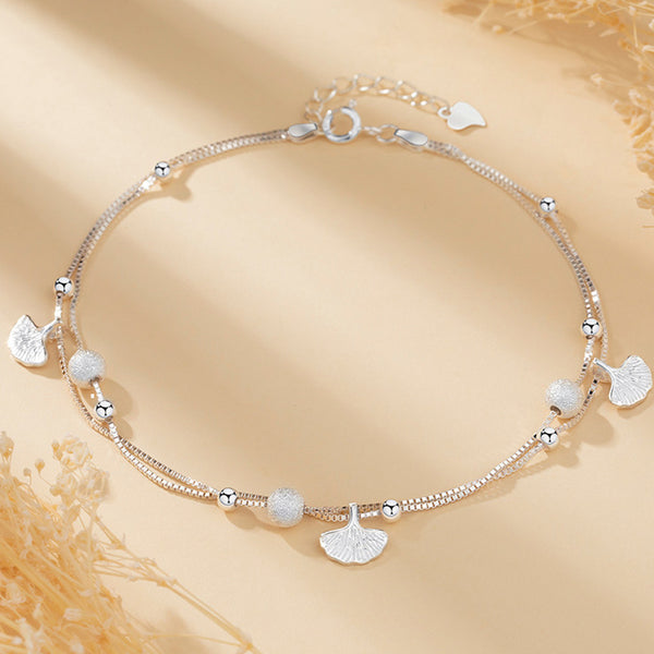 Ginkgo Leaf Bead Double Chain Anklet