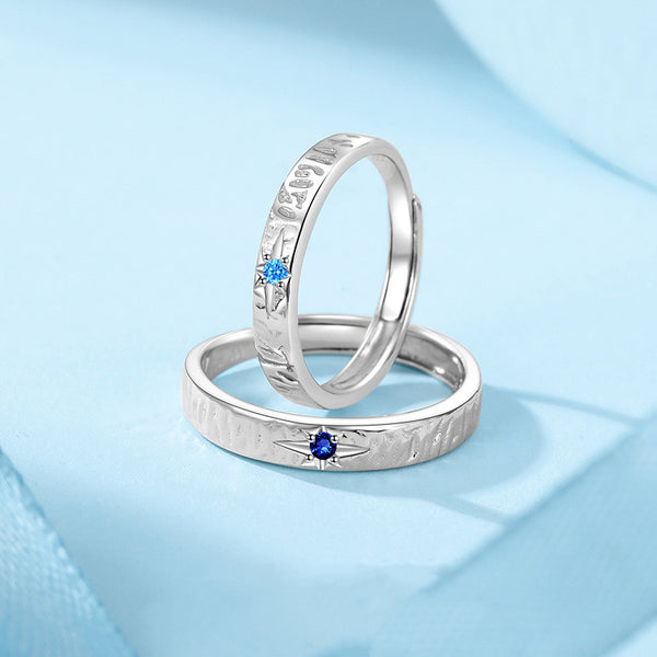 Blue Star Matching Couple Band Ring