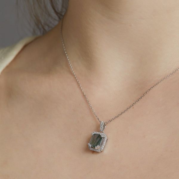 Emerald Cut Moss Agate Necklace