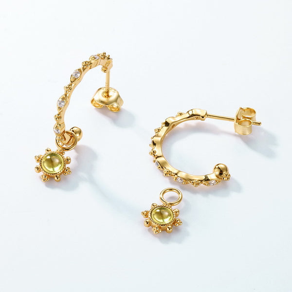 Dainty Gold Flower Peridot Earrings