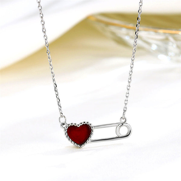 Red Agate Heart Pin Necklace