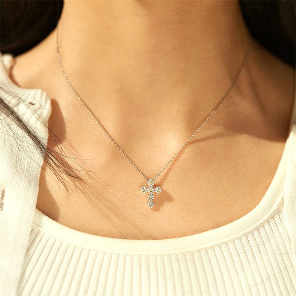 Daisy Flower Cross Pendant Necklace