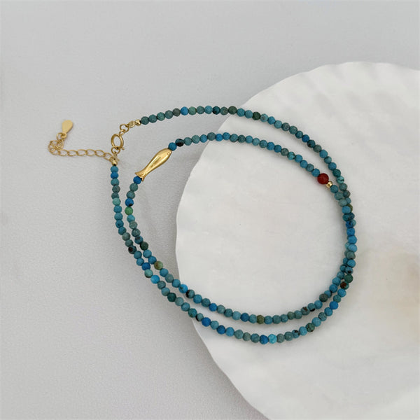 Gold Fish Turquoise Beaded Necklace