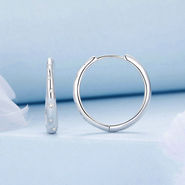 Silver Star Hoop Earrings