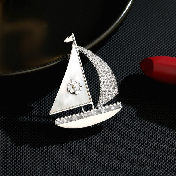 Sailboat Mother of Pearl Wedding Brooch