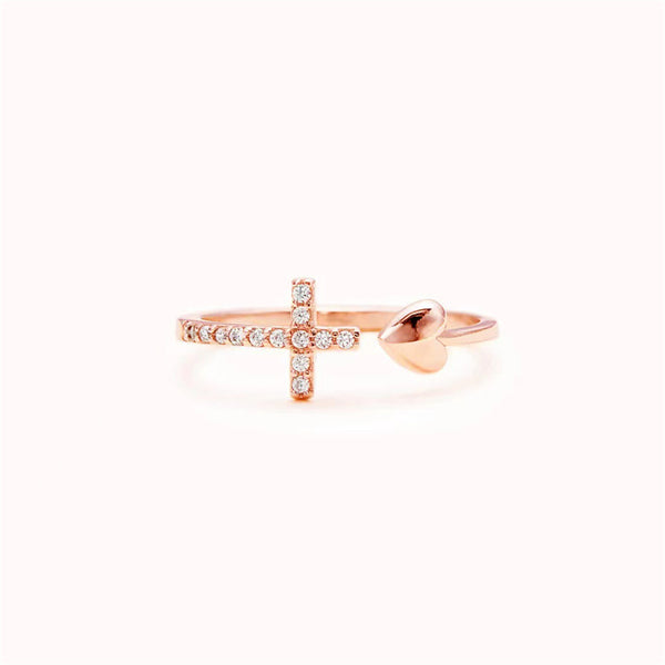 Dainty Heart Cross Band Ring