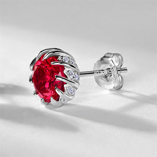 Lab Grown Ruby Flower Stud Earrings