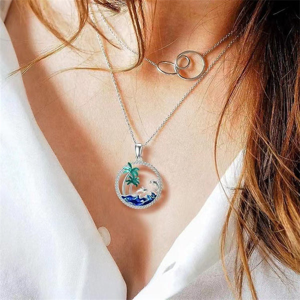 Ocean Coconut Tree Charm Necklace